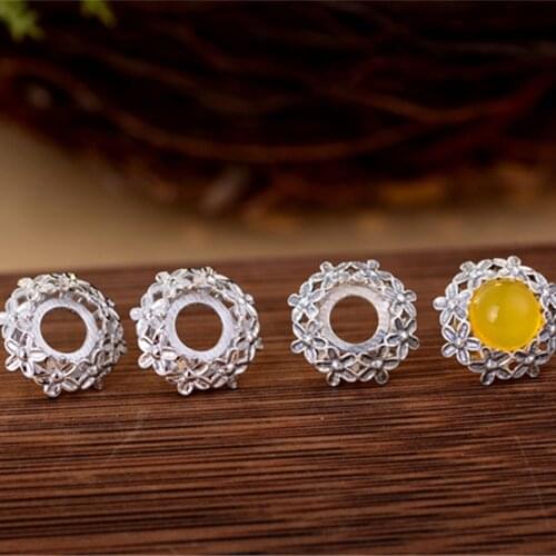Earring Settings (8x8mm Round Blank) 925 Sterling Silver Earring Studs for Round Cabochons Flower Shape Earring Settings E034B