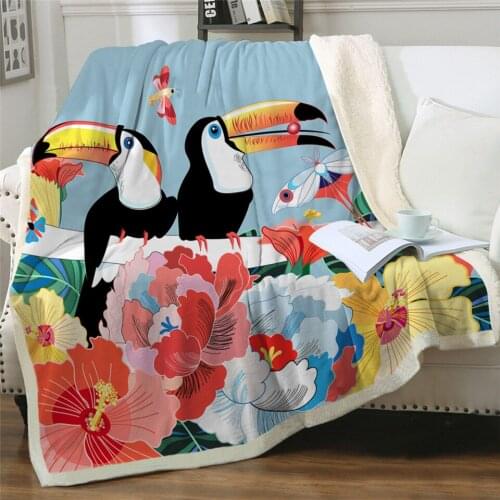 New peacock tail bed blanket bird series blanket fashion watercolor painting Sherpa Blanket Blue Green Feather