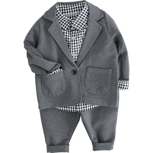 2019 New Baby Boy Gentleman Style Clothing Set Spring Autumn Jacket+plaid shirt+pant,Kids Toddlers 3pcs Fashion Clothes Suits