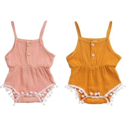 Baby Girls Clothes Summer Sunsuit Solid Princess Tassel Rompers Newbonr Infant Girls Jumpsuits Cotton Linen Outfit Clothes