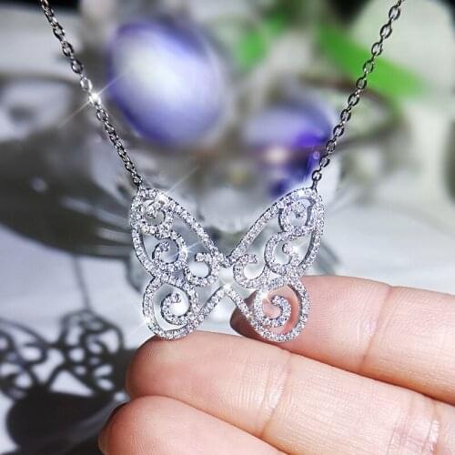 Original Luxury Ladie Big Butterfly Pendant Necklace Rhinestone Chain Bling Tennis Chain Crystal Necklace Necklace Party Jewelry