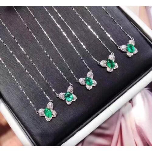 Fashion Lovely Small Butterfly Bow Natural green emerald necklace S925 silver natural gemstone necklace girl gift party jewelry