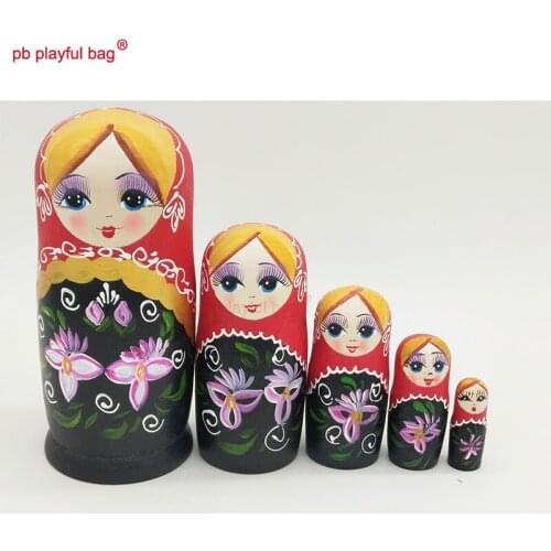 PB Playful bag Five layer Bauhinia Flower Russian dolls wooden DIY toy set crafts folk art special childrens Day gift HG38
