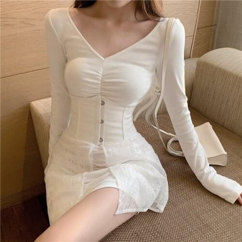 Dress 2020 new French retro short dress v-neck long-sleeved high-waist a-line dresses for sexy women