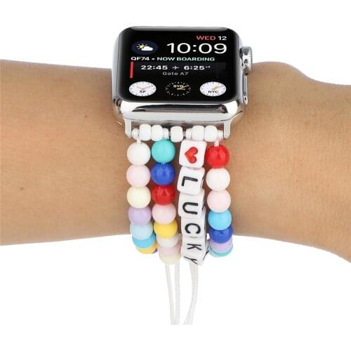 DIY Beads Braided Elastic Strap for Apple Watch 6 5 4 SE band 44mm 40mm 42mm 38mm iwatch 3 Women Girls Handmade Jewelry Bracelet