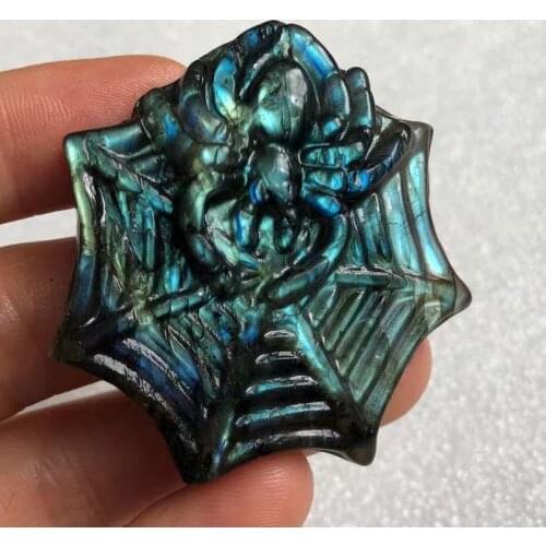 1pc26-35g Natural Crystal Moonstone,Labrador stone Hand Carved Sculpture Spider, Spiritual Home Decoration And Gifts