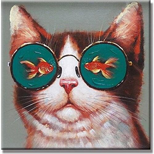 Handpainted Modern cat Oil Painting On Canvas Cartoon Wall art PaintingFor Living Room kids room home Decoration birthday gift