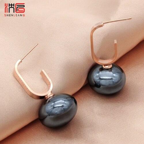 SHENJIANG Fashion Temperament Long Simulation Bread Pearl Stud Earrings For Women Wedding Jewelry Elegant Rose Gold Earrings