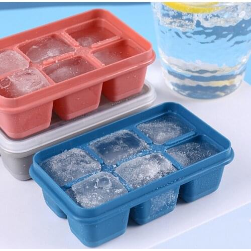 Silicone 3Color 6Grid Ice Cube Maker Mold Ice Cube Tray with Lid Kitchen Gadgets Accessories Silicone Ice Cube Maker Mold