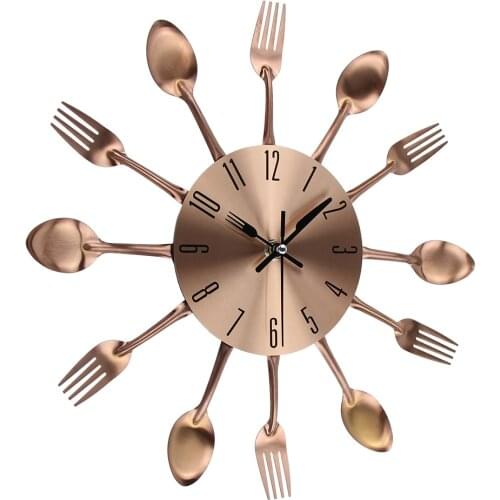 Cutlery Kitchen Wall Clock Noiseless Stainless Steel Cutlery Clocks Knife and Fork Spoon Wall Clock Kitchen Home Decor Red