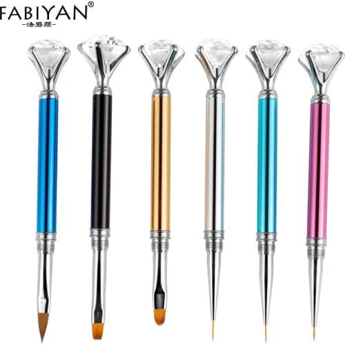 Crystal Rhinestone Diamond Nail Art Brush Pen UV Gel Polish Tips Liner Painting Drawing Flat Builder DIY Manicure Carving Tools