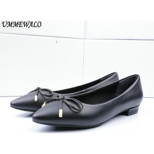 UMMEWALO Flat Shoes Women Genuine Leather Flats Fashion High Qualiy Pointed Toe Ballerina Ballet Shoes Ladies Casual Shoes