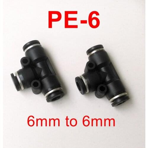 High quality Pneumatic Fitting 10pcs/lot Pneumatic Air Fitting 6mm to 6mm to 6mm T Shape Quick Fitting Connector PE6