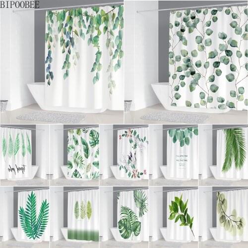 Green Plants 3D Shower Curtain for Bathroom Decoration Waterproof Durable Natural Leaves Printed Bath Curtains with 12 Hooks
