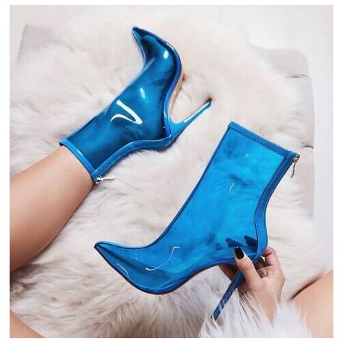 Moraima Snc Womens Fashion Transparent Pointed Toe High Heel Ankle Boots Shoes Thin Heels Riding Boots Sexy Clubwear Dress Shoe
