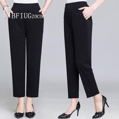 Mother Style High Waist Elastic Thin Women Pants Middle-aged Autumn Casual Ankle Length Female Trousers