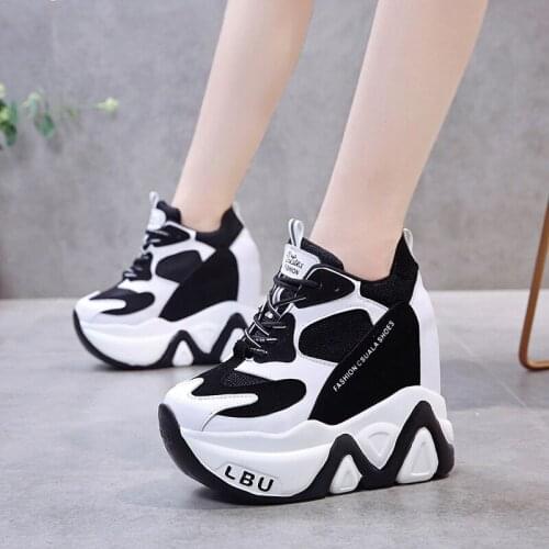 2020 Women Platform Sneakers Autumn Breathable Wedges Casual Shoes 12.5CM High Heels Thick Sole Sneakers Woman Deportivas Mujer