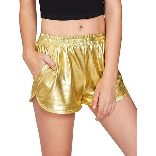 Women Casual Shorts Solid Color Bright Leather Short Soft Elastic High Waist Pocket Shorts Ladies Fashion Sexy Short