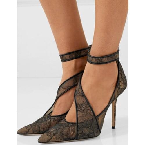 ASHIOFU 2020 Newest Handmade Ladies High Heel Pumps Air-mesh Leather Party Prom Shoes Ankle Strap Evening Club Fashion Shoes