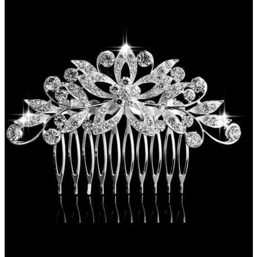 Silver Color Rhinestone Leaf Bridal Hair Combs Tiaras Bride Women Girl Headpiece Noiva Crown Wedding Hair Jewelry Accessories SL