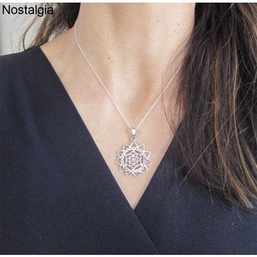 Nostalgia Flower Of Life Pendant Sacred Geometry Womens Jewelery Mandala Lotus Flower Necklace Fleur De Vie Collier