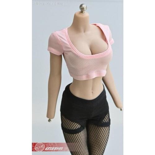 1/6 Scale Fashion Women Clothes Female T-shirt Model Toys Wide Collar Short Top Fit 12'' Female PH TBL Action Figure Body