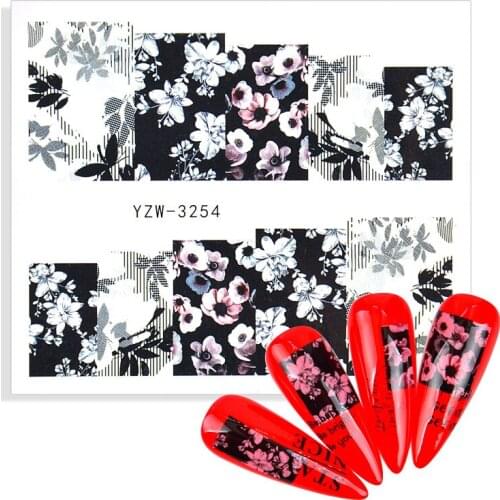 1 Sheet Black Nails Water Stickers Full Cover Flower Floral Bouquet Leaf DIY Transfer Wraps Nail Art Decoration Decals
