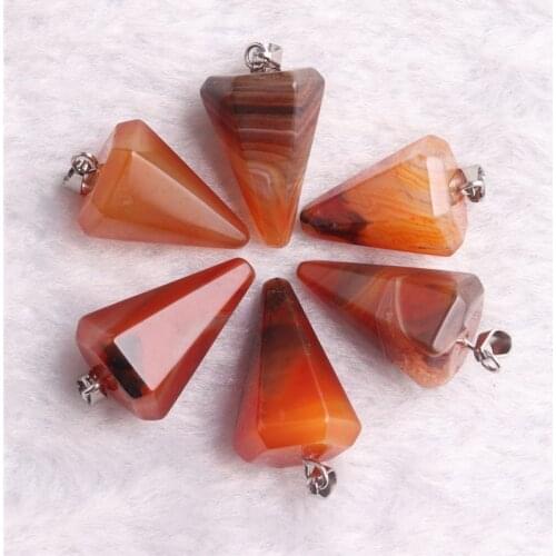 1PC Natural Stone Red Agates Carnelian Cherry Quartz Crystal Charms Pendants Pendulo for Necklace Faceted Pendulum Dropshipping