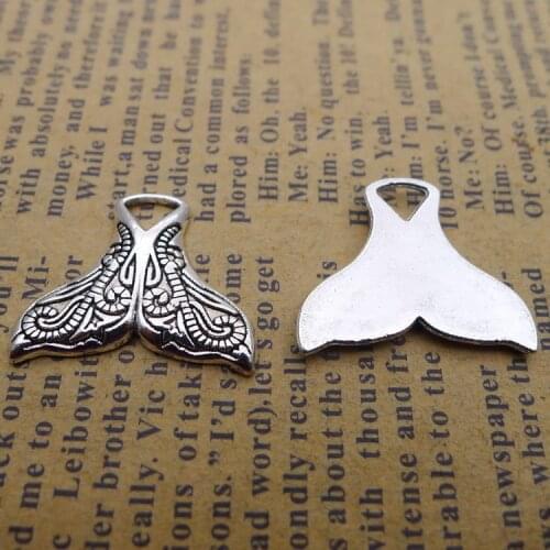 10 pieces/lot 17*21mm Pretty flower fish tail Charm Antique silver color Metal Necklace pendant Bracelet Key chain DIY accessory