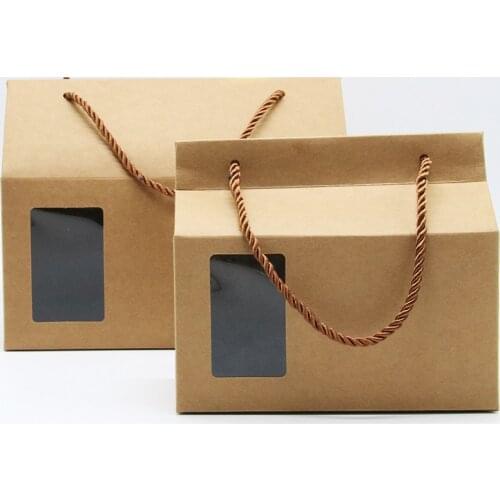 100pcs Large Tea packaging cardboard kraft paper bag,Clear Window box For Cake Cookie Food Storage Standing Up Paper Packing Bag