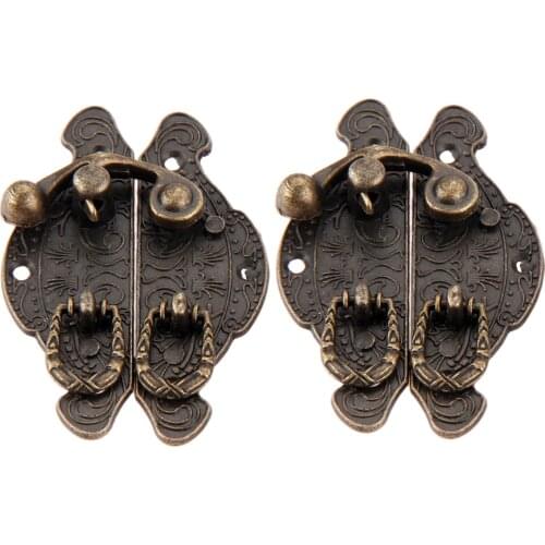 2pcs Antique Bronze Box Latch Clasps Lock Decorative Jewelry Gift Wood Box Hasp Latch Hook With Screws Vintage Hardware 59*39mm