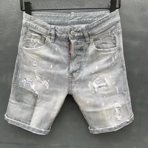 2021 Spring And Summer DSQ2 Fashion Hole Patent Leather High-Heeled Denim Shorts D056