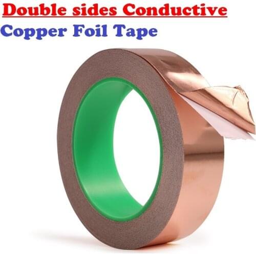 25Meters/Roll Width 3mm~50mm Double Conductive Adhesive Tape EMI Shielding Copper Foil Tape Heat Insulation Strip T0.05mm