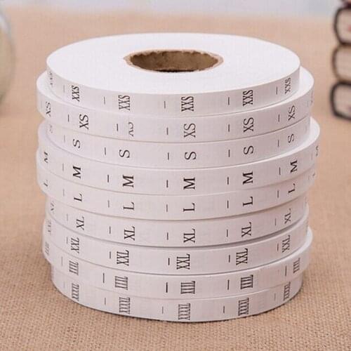 3000pcs/roll High Quality Printed Clothing Size Labels Synthetic Fibre White Size Tags Kids/Babys Washable Care Size Labels
