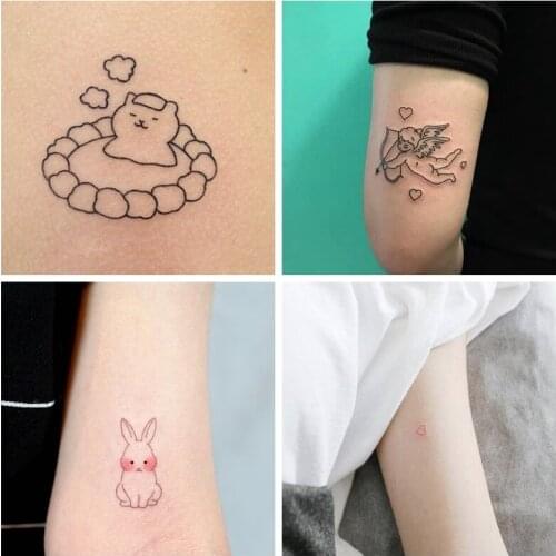 4 Sheets Cute Waterproof Temporary Tattoo Stickers Cartoon Eros Cupid Body Art Heart Rubbit Bear Fake Tatoo for Women Kids
