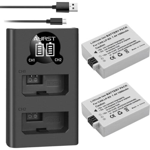 1500mAh LPE5 LP-E5 LP E5 battery + LED dual charger for Canon 450D 500D 1000D KissD X2 X3 F Rebel XSi Xli XS L15 camera