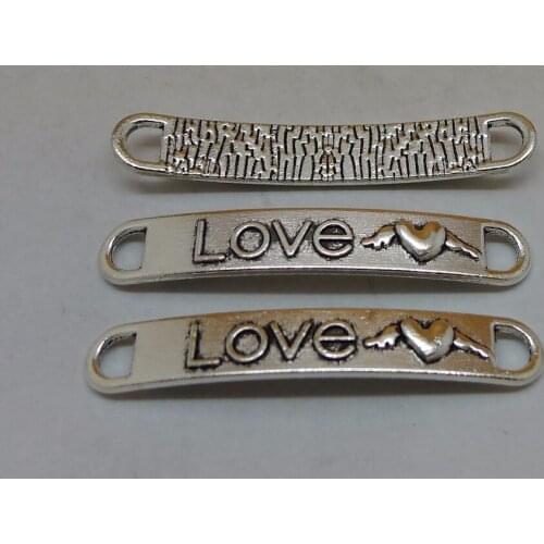 ALYMMO 4Pcs/lot Vintage Silver/Bronze "Love"Charms 36x7mm Angel Heart Letter Charms for Bracelets Waved Jewelry Findings