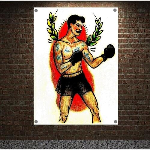 Boxer Old school Tattoo Art Print Vintage Hanging Painting Banners Wall Decor Retro Posters Tapestry Canvas Flags Wall Sticker