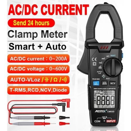 MESTEK Digital Clamp Meter 600A DC Current AC/DC Voltage Ohm True RMS Auto Range VFD Capacitance NCV Tester Ammeter Multimeter