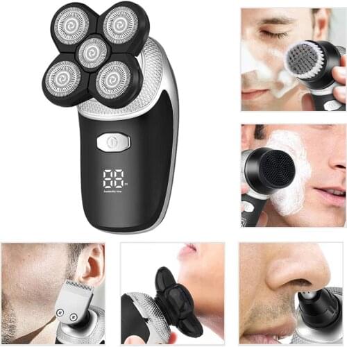 USB Rechargeable Electric Shaver 5 In 1 Floating Heads Razors Clipper Nose Hair Trimmer Men Facial Cleaning Brush Styling Tool