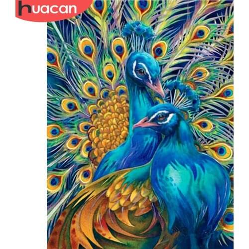 HUACAN DIY Diamond Painting Peacock Animal Mosaic Beaded Embroidery Full Square Drill Cross Stitch Handcraft Rhinestone Picture