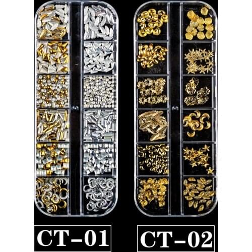 Gold Silver Hollow 3D Nail Art Decorations Mix Metal Frame Nail Rivets Shiny Charm Strass Manicure Accessor Nail Jewelry