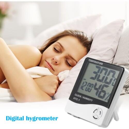 Display Temperature Humidity Meter Gauge Desktop Wall Mounted with Alarm Clock for Household Bedroom Decoration