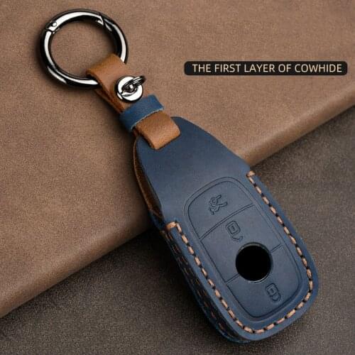 Leather Car Key Case Cover for Mercedes Benz E V-Class E300 W202 W210 2017 Protect Shell Auto Accessories Keychain