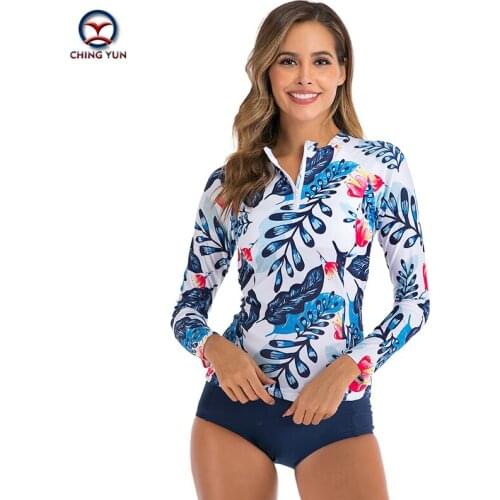 CHINGYUN Swimming suit for women Long sleeve pull lock Bikini split swimsuit Sexy print high waisted bathing suits Women Tankini