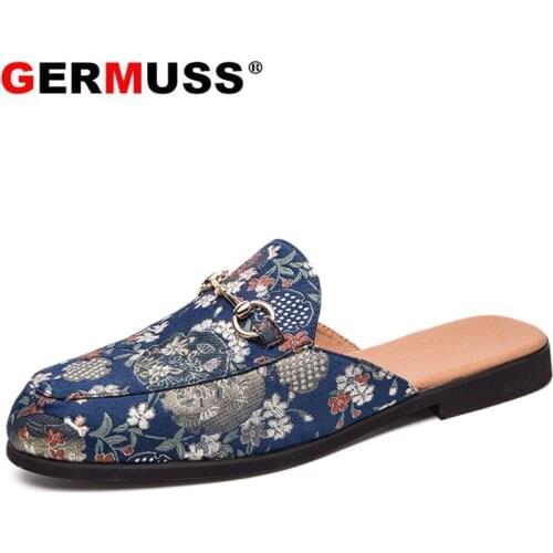 Summer Loafers Half slippers embroidery Designer half loafer slip on Lazy shoes men Leisure male Flat Heel Comfortable