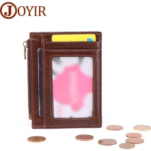 JOYIR Genuine Cowhide Leather RFID Men Card Wallet Mini Casual Card Holder With Coin Pocket Mens Small Thin Walet Slim Wallets
