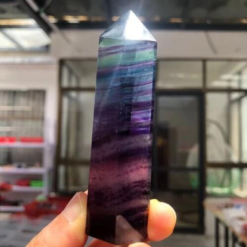 Natural Fluorite Crystal Colorful Striped Fluorite 6-10CM Quartz Crystal Stone Point Healing Hexagonal Wand Treatment Stone