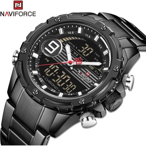 NAVIFORCE Luxury Men Sports Watches Analog Digital Military Dual Display Quartz Wristwatch Mens Waterproof Clock Reloj Hombre
