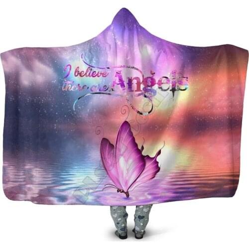 Butterflies Art 3D Printed Wearable Blanket Adults For Kids Various Types Hooded Blanket Fleece blanket 01